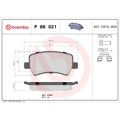 Fren Disk Balata Arka Volvo S60 (03.2010->)  BREMBO P 86 021