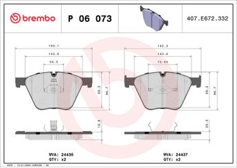 Fren Disk Balata Ön BREMBO P 06 073  34116783554 2413079 34112413079 34112413080 34112449265 34114065325 34114071908 34116775326 34116791527 34116791669 34116792874 34116794464 34116799864 34116775330 34116799870