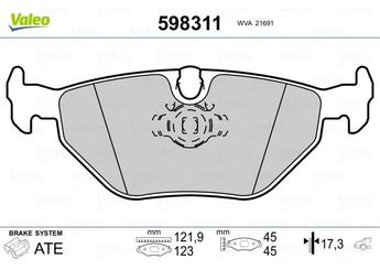 Fren Disk Balata Arka VALEO 598311  34211163395 34212157591 34212157592 1163395 1 163 395 34 21 1 163 395 34216761281 34 21 6 761 281 6761281 6 761 281