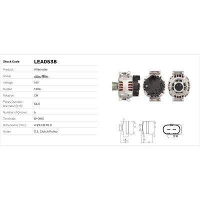 Alternatör  LUCAS ELEKTRIK LEA0538