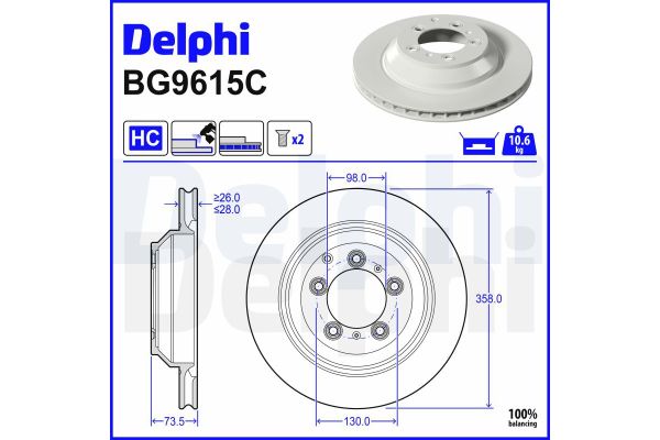 Fren Disk Ayna Arka Sağ ve Sol Porsche Taycan Cross Turismo (Typ Y1B)(03.2021->)  DELPHI BG9615C