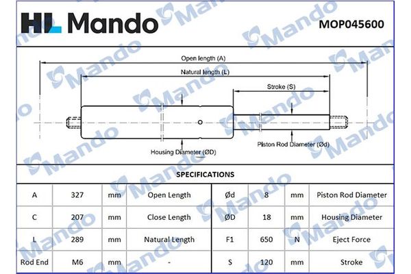 Bagaj Amortisörü Sağ veya Sol Mercedes SL Roadster (BM 230)(08.2001->)  MANDO MOP045600