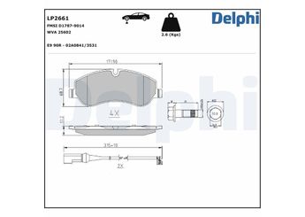 Fren Disk Balata Ön DELPHI LP2661  LP2661 1763915 1842632 1916326 2162266 2221820 2361234 2584849 BK212K021AA BK212K021AB BK212K021AC JK212K021GA KTBK212K021BA KTJK212K021GA MEBK2J2K021AA