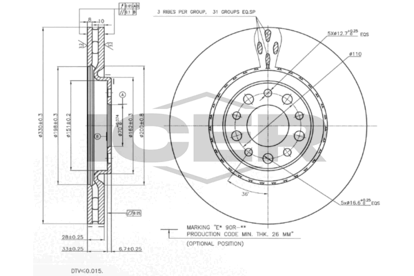 Fren Disk Ayna Ön Sağ ve Sol Alfa Romeo Brera (177)(2005->)  WALBURG WBD1000D