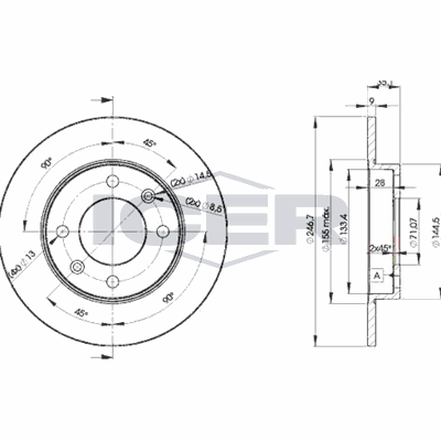 Fren Disk Ayna Arka Sağ ve Sol Peugeot Partner (S2)(11.2002->)  WALBURG WBD1205C