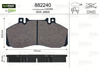 Fren Disk Balata Ön VALEO 882240  A9054200020 14201520 0014201520 24205720 0024205720 24206220 0024206220 34204420 003 420 44 20 34201520 0034201520 0034204420 34207720 0034207720 44204820 0044204820 6694210108 669 421 01 08 6694200020 6694200120 6694201520 6704202820 9054200020 905 420 00 20 A0014201520 A0024205720 A0024206220 A0034201520 A0034204420 A0034207720 A0044204820 A6694201520 MDP3835K