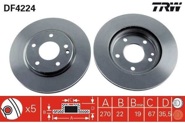 Fren Disk Ayna Ön Sağ ve Sol Mercedes Vaneo Compact Van (BM 414)(10.2001->)  TRW DF4224