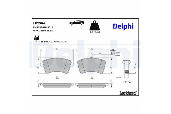 Fren Disk Balata Ön Nissan NV250 Kapalı kasa (09.2019->)  DELPHI LP2504