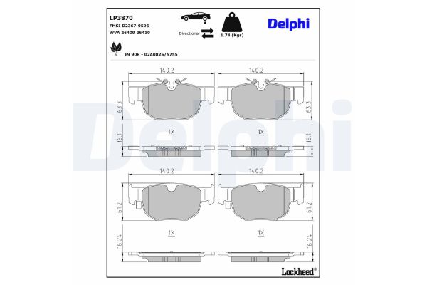 Fren Disk Balata Arka Land Rover Range Rover Velar (03.2017->)  DELPHI LP3870
