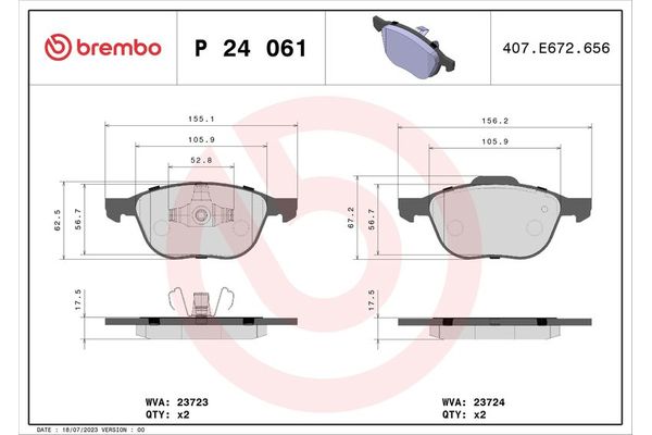 Fren Disk Balata Ön Ford Focus C-MAX (CAP)(2003->2007)  BREMBO P 24 061