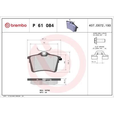 Fren Disk Balata Arka Peugeot Partner Van (05.2008->)  BREMBO P 61 084