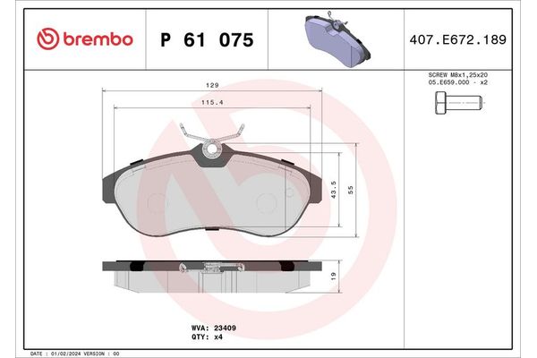 Fren Disk Balata Ön Citroen C2 (06.2003->)  BREMBO P 61 075X