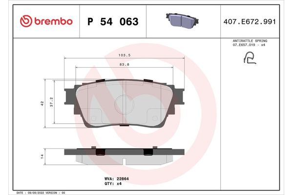 Fren Disk Balata Arka Mitsubishi Outlander (GF0/GG)(2012->)  BREMBO P 54 063