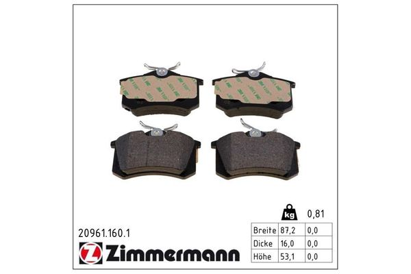 Fren Disk Balata Arka Renault Scenic RX4 (JA0)(06.2000->)  ZIMMERMANN 20961.160.1