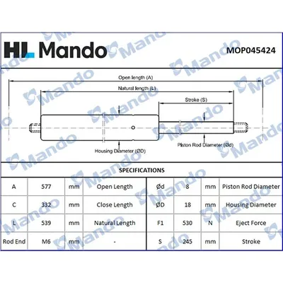 Bagaj Amortisörü Sağ veya Sol Hyundai Accent (LC)(2000->)  MANDO MOP045424