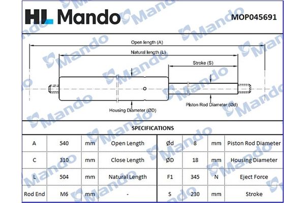 Bagaj Amortisörü Sağ veya Sol Opel Astra K HB (09.2015->)  MANDO MOP045691