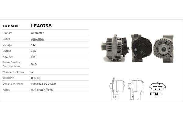 Alternatör  Opel Corsa D (2006->)  LUCAS ELEKTRIK LEA0798