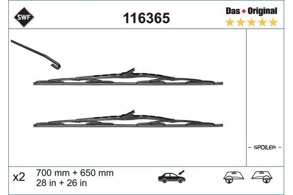 Silecek Süpürgesi Ön  700/650 mm - 28/26 inç Mercedes Vito Kombi 4x4 (639)(06.2003->)  SWF 116365