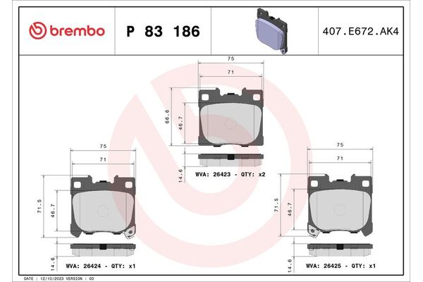 Fren Disk Balata Ön Toyota Yaris (XP21)(2020->)  BREMBO P 83 186