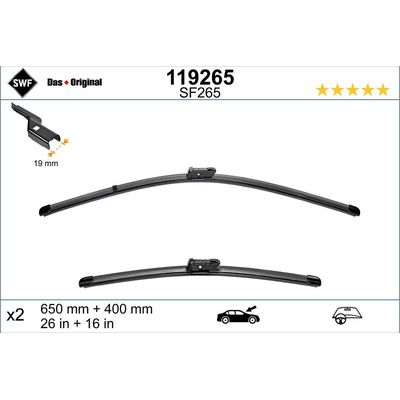 Silecek Süpürgesi Ön  650/400 mm - 26/16 inç Fiat Egea (356) Sedan (2016->)  SWF 119265