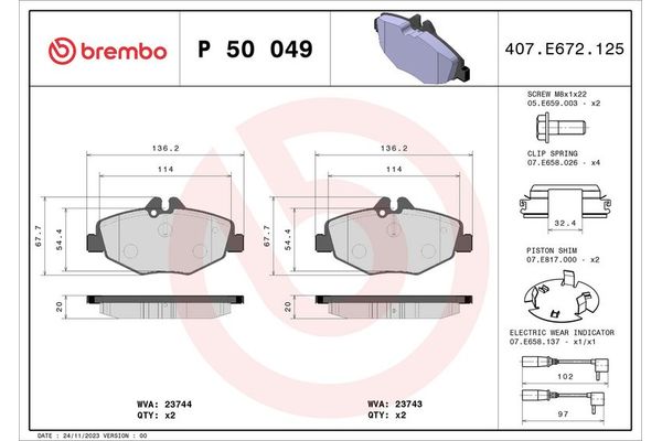Fren Disk Balata Ön Mercedes E -Serisi Sedan (BM 211)(01.2002->)  BREMBO P 50 049