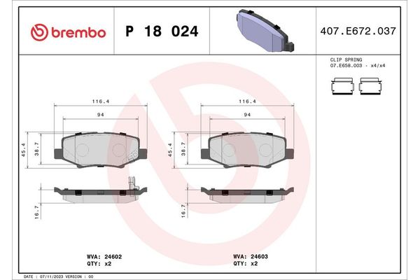 Fren Disk Balata Arka Jeep Cherokee (KK)(2008->)  BREMBO P 18 024