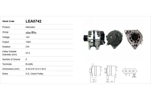 Alternatör  Hyundai i40 (VF)(2012->)  LUCAS ELEKTRIK LEA0742