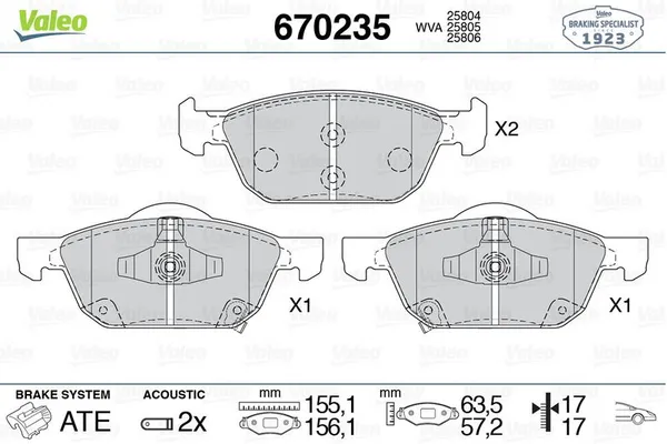 Fren Disk Balata Ön Honda Civic HB (FK)(01.2012->)  VALEO 670235
