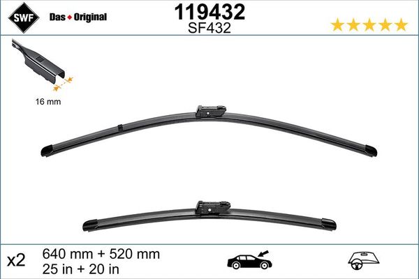 Silecek Süpürgesi Ön Muz Tip 640/520 mm - 25/20 inç Audi S6 Avant (4G5)(04.2012->)  SWF 119432