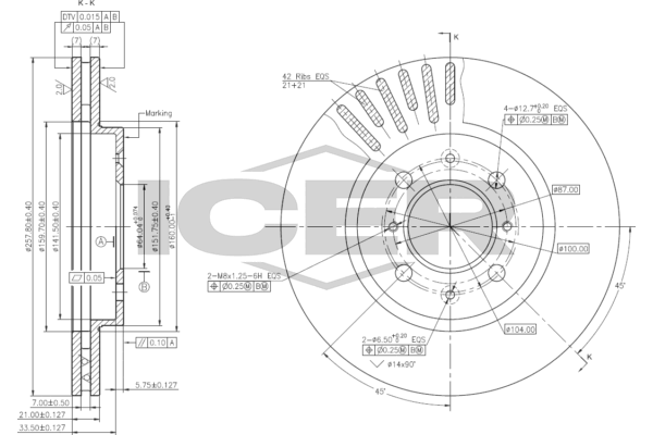 Fren Disk Ayna Ön Sağ ve Sol Honda Jazz (GD1/5)(01.2002->)  KALE BALATA TFD00151