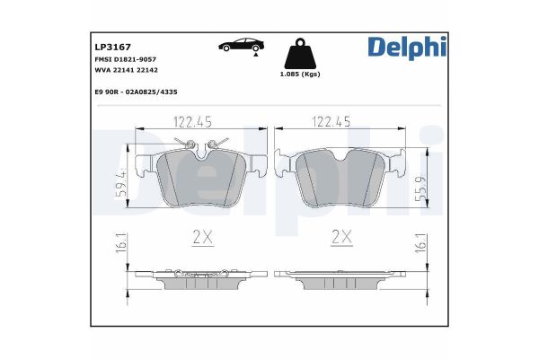 Fren Disk Balata Arka Volvo S90 Sedan (03.2016->)  DELPHI LP3167