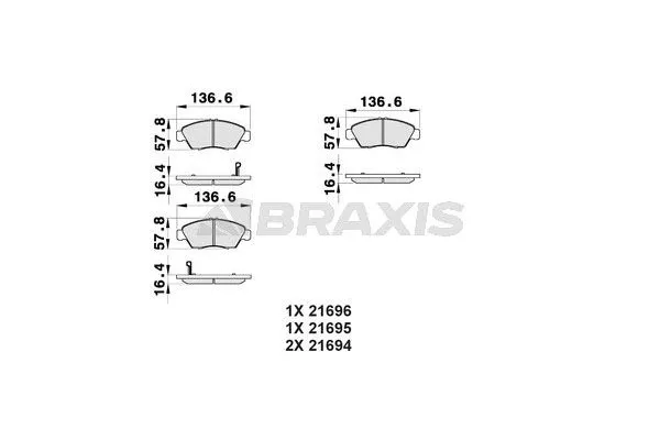 Fren Disk Balata Ön Honda Civic 3/4 Kapı (EJ/EK)(09.1995->)  BRAXIS AB0170