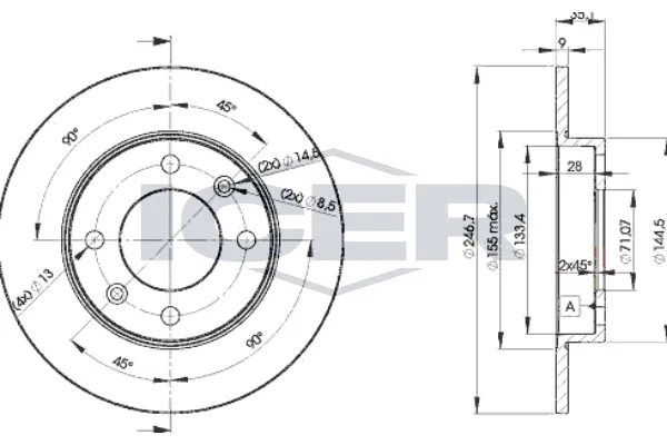 Fren Disk Ayna Arka Sağ ve Sol Peugeot 307 CC Cabrio-Coupe (S1)(10.2003->06.2005)  MGA 50126