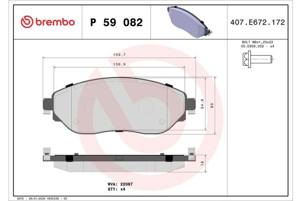 Fren Disk Balata Ön Nissan Primastar P.Van (11.2021->)  BREMBO P 59 082
