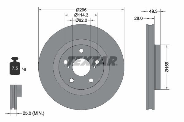 Fren Disk Ayna Ön Sağ ve Sol Toyota RAV4 (A3)(2005->)  TEXTAR 92168803