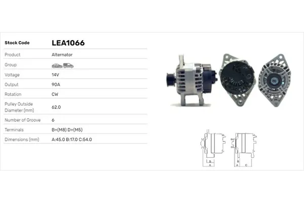 Alternatör  Fiat Barchetta (183)(06.2003->)  LUCAS ELEKTRIK LEA1066