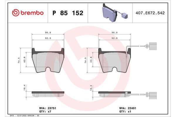 Fren Disk Balata Ön Audi RS 3 Sedan (8VM)(06.2017->)  BREMBO P 85 152X