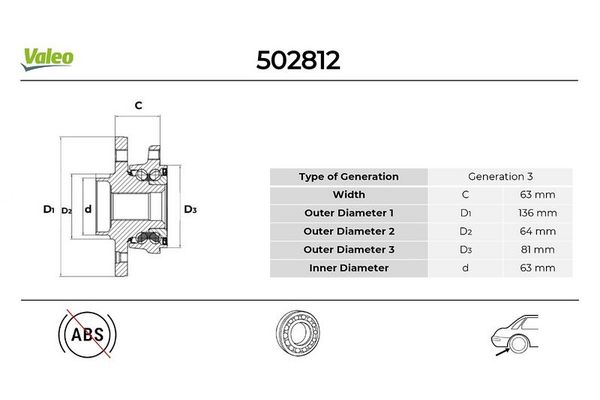 Teker Rulmanı Arka Sağ veya Sol Volvo XC70 (04.2007->)  VALEO 502812