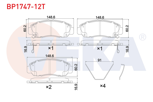 Fren Disk Balata Ön Honda FR-V (BE)(11.2004->)  VEKA BP1747-12T