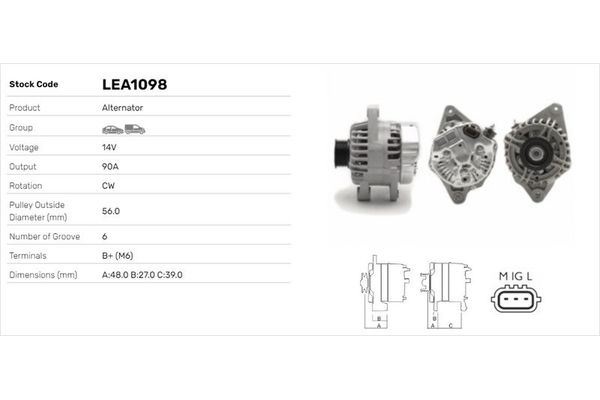 Alternatör  Toyota Yaris (NCP1/NLP1/SCP1)(1999->)  LUCAS ELEKTRIK LEA1098