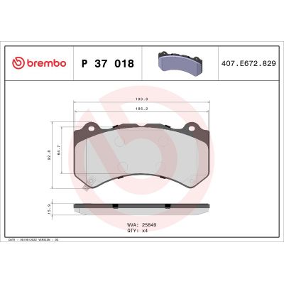 Fren Disk Balata Ön Jeep Grand Cherokee (WK)(2010->)  BREMBO P 37 018