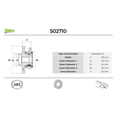 Teker Rulmanı Ön Sağ veya Sol Ford S-MAX (CA1)(2006->)  VALEO 502710