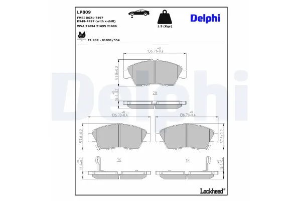 Fren Disk Balata Ön Honda Civic 3/4 Kapı (EJ/EK)(09.1995->)  DELPHI LP809