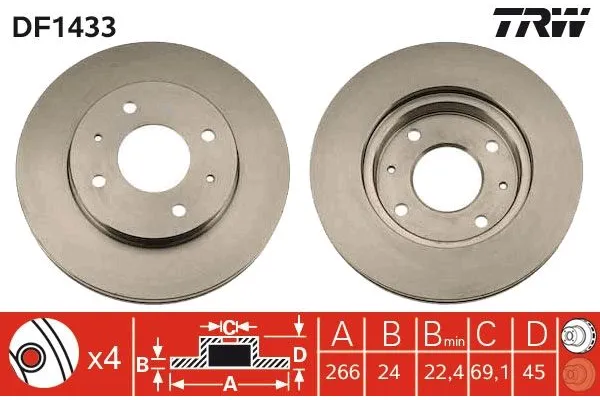 Fren Disk Ayna Ön Sağ ve Sol Mitsubishi Galant 4 Kapi (E30)(1988->)  VALEO 186635