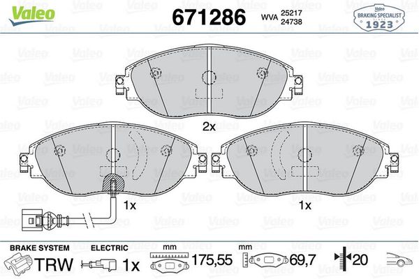 Fren Disk Balata Ön Volkswagen Golf VII Variant (BA5)(04.2013->2017)  VALEO 671286
