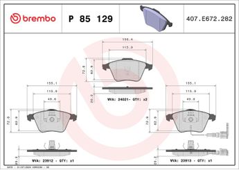 Fren Disk Balata Ön BREMBO P 85 129  8P0698151 8PD0698151A 8J0698151A 8J0698151F 8J0698151N 8P0698151A