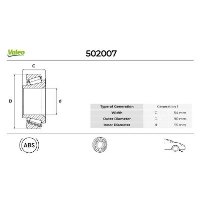 Teker Rulmanı Ön Sağ veya Sol Fiat Ducato P.Van, Geniş Hacim 35 (06.2006->)  VALEO 502007