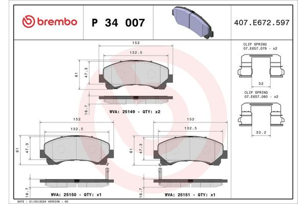 Fren Disk Balata Ön Isuzu D-Max (2007->)  BREMBO P 34 007