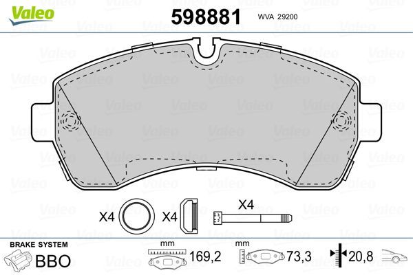 Fren Disk Balata Ön Mercedes eSprinter III P.Van FWD (910)(03.2020->01.2024)  VALEO 598881