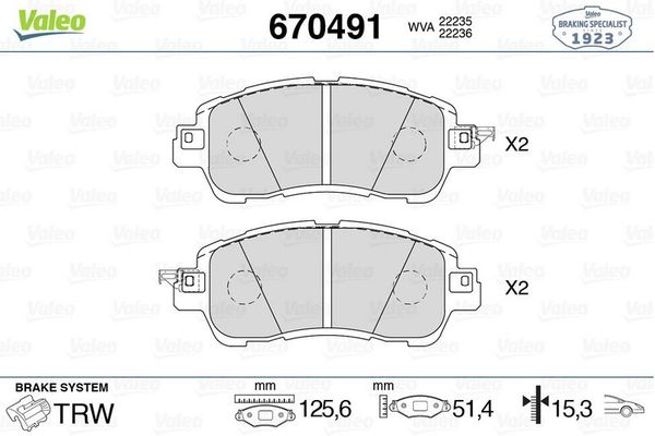Fren Disk Balata Ön Mazda 2 Sedan (DJ)(11.2014->)  VALEO 670491